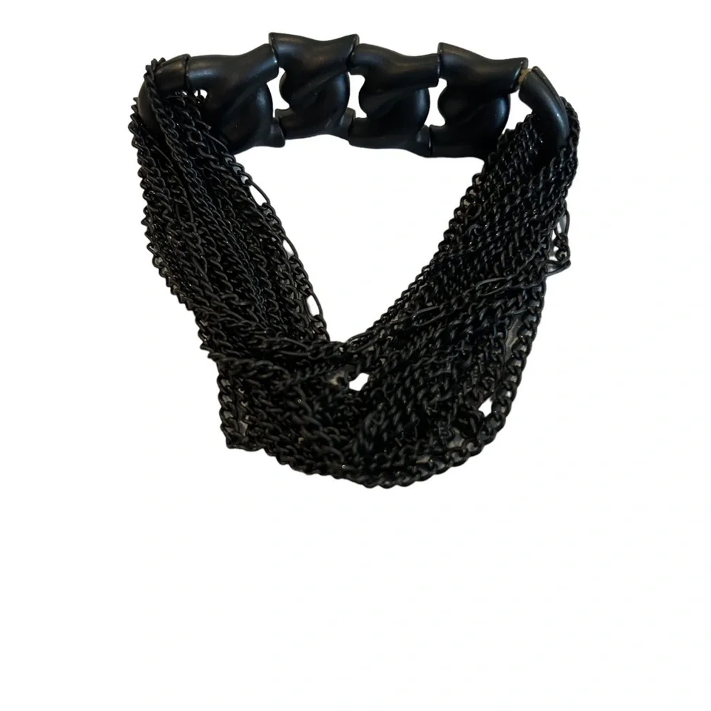 Bracelet Stephan & Co. Matte Black Medal Link Look Stretch & Multi Chain Accent - Picture 2 of 10
